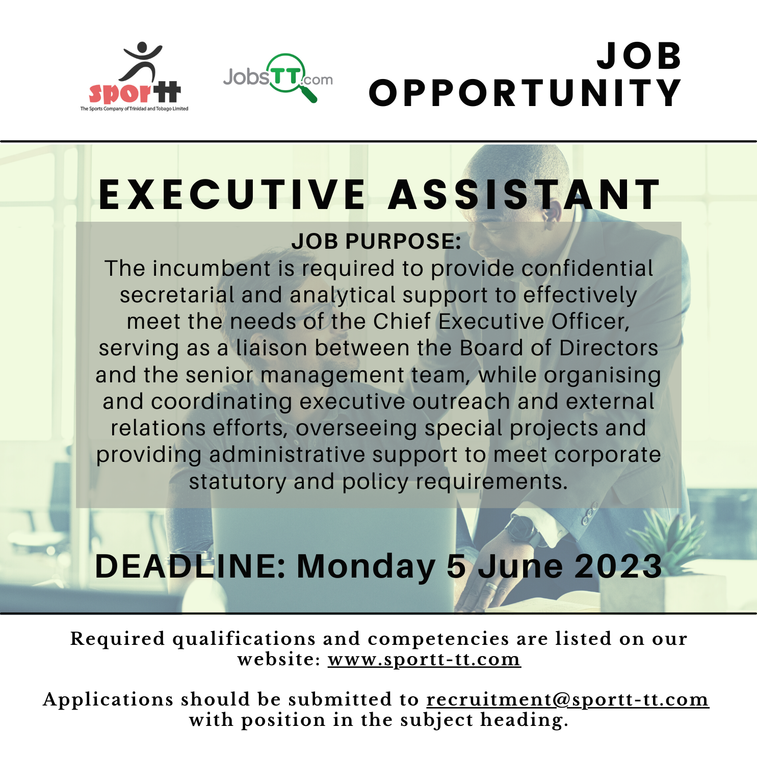 VACANCY ALERT – DEADLINE 5 JUNE 2023 – SPORTT